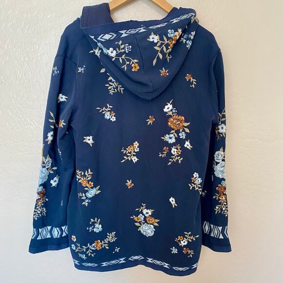 Driftwood Shelly Cardigan Womens Sz Medium Embroidered Floral Open Front Hooded - Picture 3 of 6